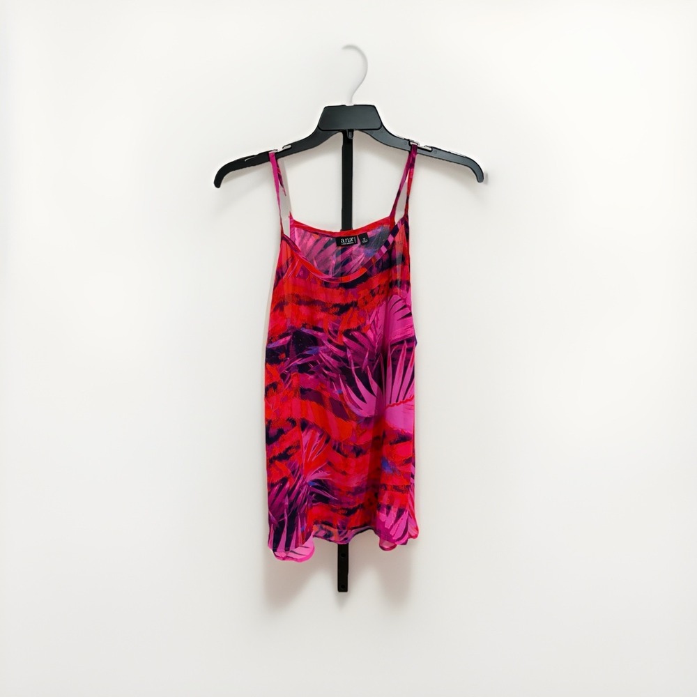 a.n.a womens blouse shirt top‎ spaghetti red purple tank 1X sheer EUC A14
